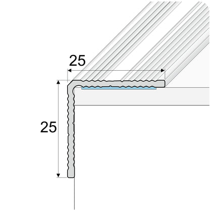 A35 20 x 20mm Anodised Aluminium Non Slip Ribbed Treads Stair Nosing Edge Trim
