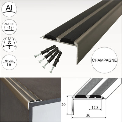 Aluminium Non Slip Rubber Stair Nosing Edge Trim With Inserts