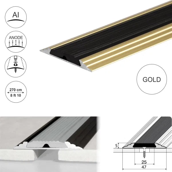 Anodised Aluminium Flat Non Slip Door Threshold Strip