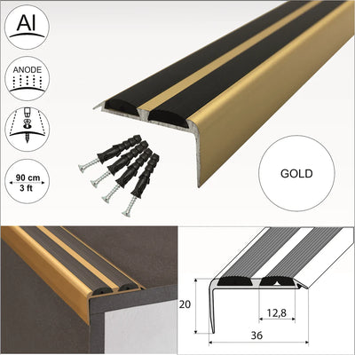 Aluminium Non Slip Rubber Stair Nosing Edge Trim With Inserts