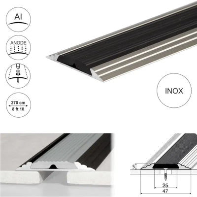 Anodised Aluminium Flat Non Slip Door Threshold Strip