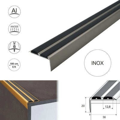 Aluminium Non Slip Rubber Stair Nosing Edge Trim With Inserts