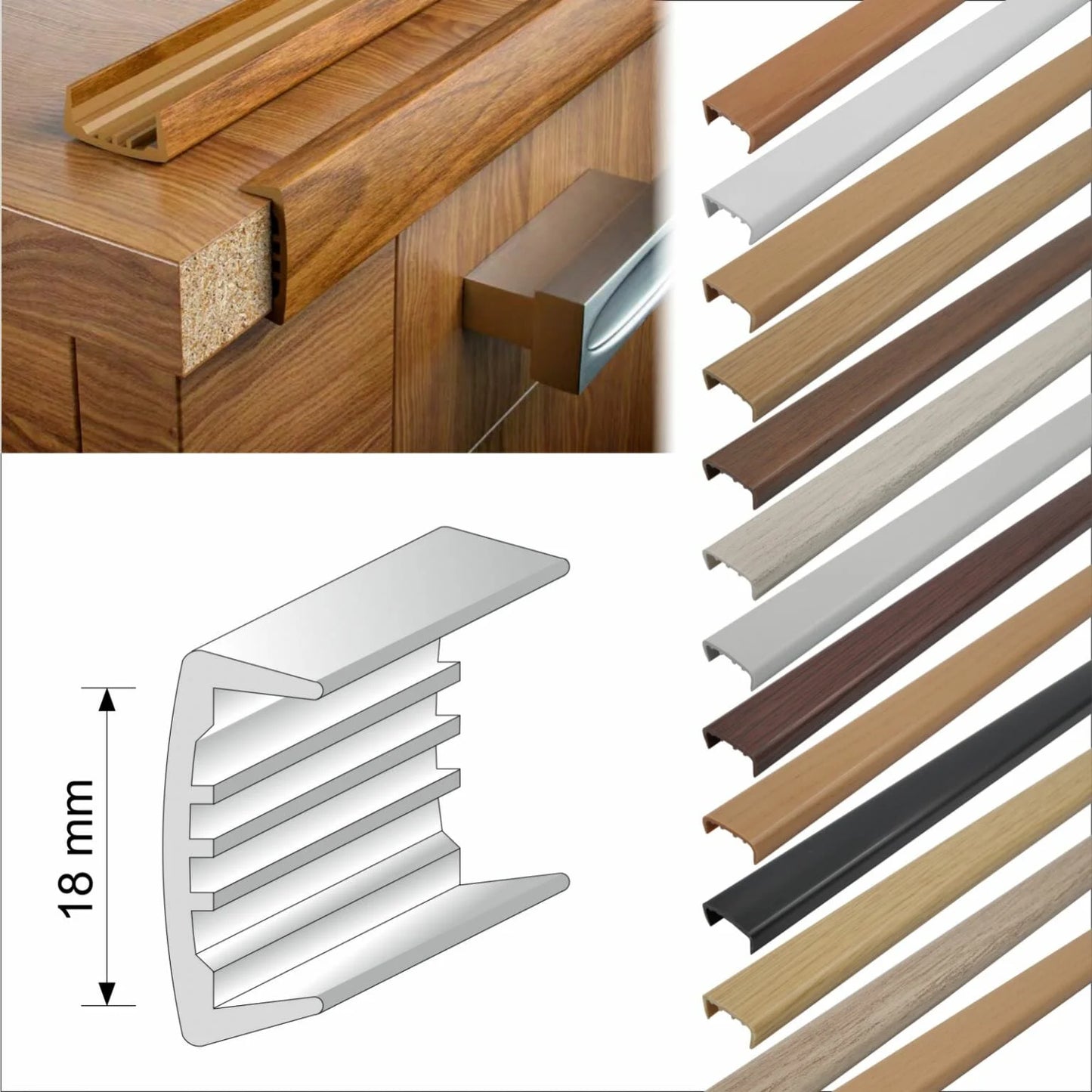 PVC U Section Melamine Furniture Plastic Edge Trim 18mm 2.6m long