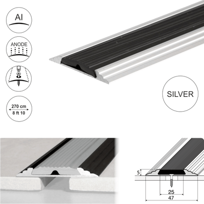 Anodised Aluminium Flat Non Slip Door Threshold Strip