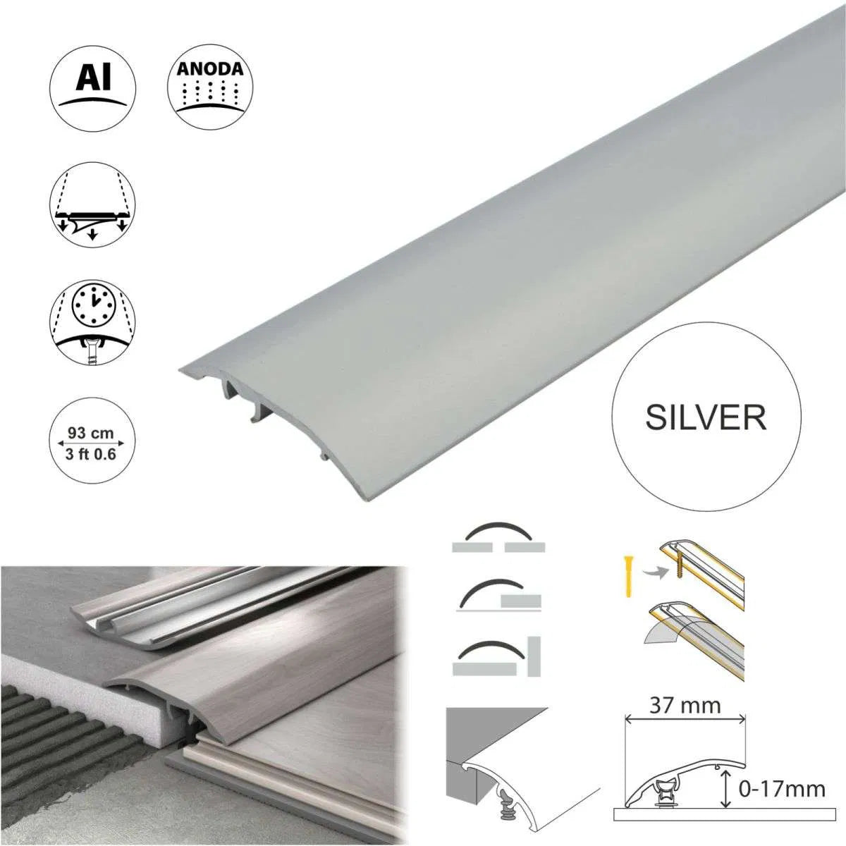 S16 Aluminium Door Bar floor Trim Threshold Cover Strip T bar Adjustable