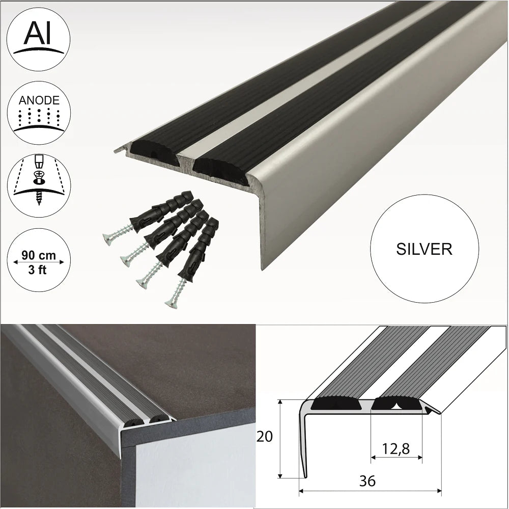 Aluminium Non Slip Rubber Stair Nosing Edge Trim With Inserts