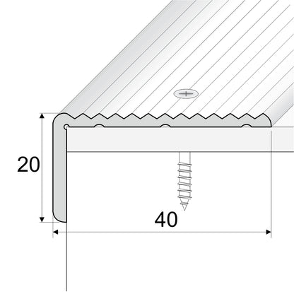 A33 40 x 20mm Anodised Aluminium Non Slip Ribbed Treads Stair Nosing Edge Trim